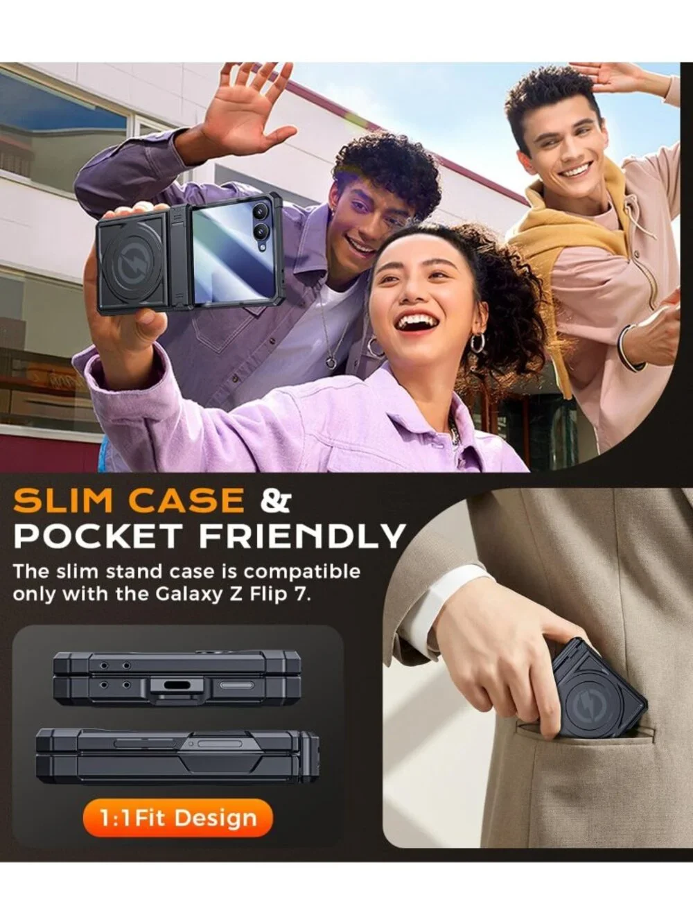Military Grade Magnetic Case for Galaxy Z Flip 7 - Heavy Duty, Dual Kickstand